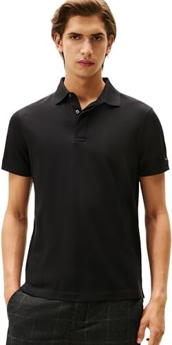 Tommy Hilfiger Herren Poloshirt Kurzarm Hidden Placket mit Knopfleiste, Schwarz (Black), S