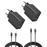 Anker Caricatore iPhone 20W USB C (2 pack), rapido da parete compatibile con iPhone 17 Pro Max Air/16/15Pad e altro (con 2 cavo USB C da 150 cm)