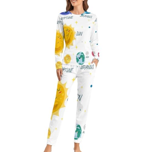 Ensemble pyjama femme soleil planète manches longues contre le froid
