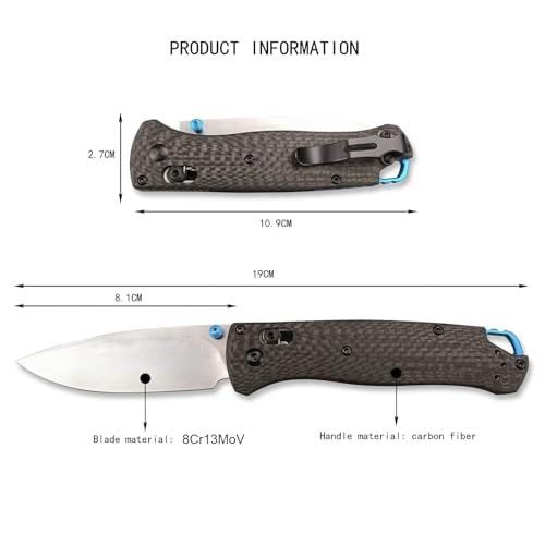 HUAAO EDC Knife, Knife with 8Cr13MoV Blade, Carbon Fiber Handle, Folding Pocket Knife with Belt Clip for Camping