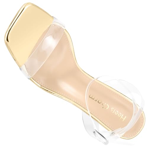 Image of Women's Clear Chunky Block Heeled Sandals 3.74 Inches Open Toe Ankle Strap Block High Heel Sandal Dress Dancing Sandals Daily Work Party Shoes