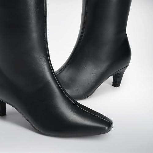 DREAM PAIRS Women Knee High Boots 2 Inch Kitten Heel Fashion Square Toe Wide Calf Long Boots 6