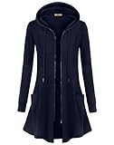 Miusey Womens Fleece Zip Up Jacket Long Cardigan Sweaters Juniors Casual Basic Thermal Lined Tunic Sweatshirts with Hood Navy Blue XX-Large