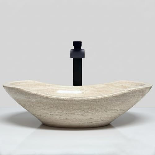 Shades of Nature Oval Travertine Vessel Sink &ndash; Natural Stone Wash Basin, Fully Polished Bathroom...