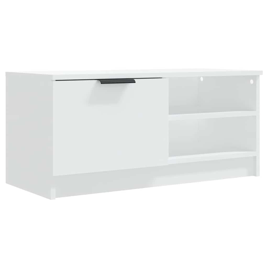 Set di 2 mobili per TV, in legno bianco, 80 x 35 x 36,5 cm, con vano portaoggetti e cassetto, per soggiorno, home theater e camera da letto