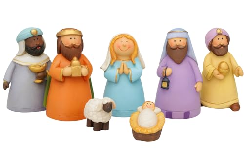 Belén Completo con 7 Figuras de 9 cm. Portal del Nacimiento Infantil para Decorar en Navidad. Completa tu Escena con Las Figuritas del Pesebre.