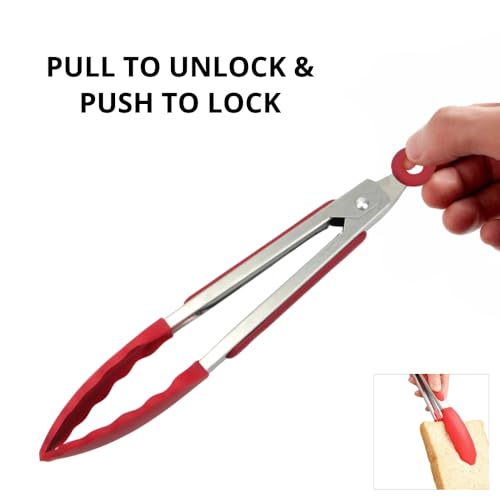 Premium Kitchen Tongs | 9 & 12 Inch Silicone-Tipped Non-Stick Tongs for Air Fryers, Salads & Pastas | BPA-Free Locking Cooking Tongs - Image 4
