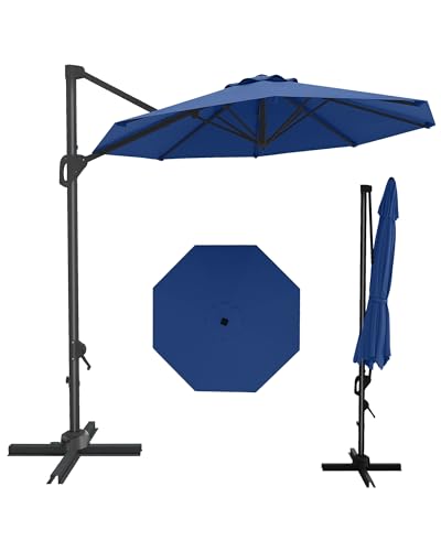 10FT Patio Umbrella Outdoor Large Cantilever w/Base Included Market Sun Shade Windproof Offset with 360-Degree Rotation for Garden Deck Pool Patio, Navy Blue