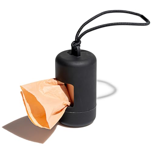 Image of Wild One Dog Poop Bag Holder and Dispenser with Leash Attachment, Leak Proof, Easy Twist Top for Refills, Includes 1 Roll Bags, Black