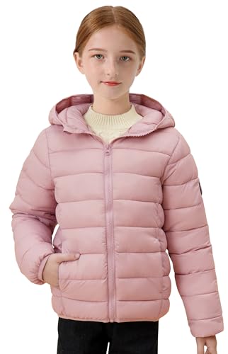 Image of maoo garden Girls Boys Winter Puffer Jacket Big Kids Faux-Down Lightweight Packable Water-Resistant Coat Pale Pink 10Y