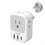 TESSAN Type E F Plug Adapter, Germany France Power Adapter with 3 USB Ports (1 USB C 20W), 4 AC Outlets Travel Adaptor for US to Europe EU Spain Iceland Korea Portugal Greece Russia German French