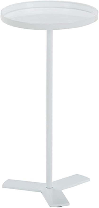 Indian Decor. 39115 Side Table 22in Tall Metal Sofa, Round Coffee Tray Tables for Living Room/Terrace/Balcony, Small Bedroom Bedside Nightstand Plant Stand (Color : White)