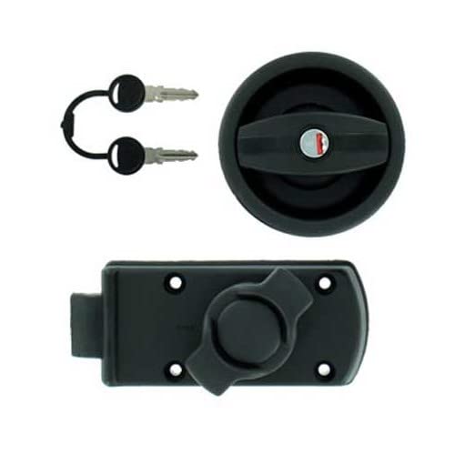 Serrure Noire à Bouton pour Porte de Caravane avec Ouverture à Gauche + Barillet & clés