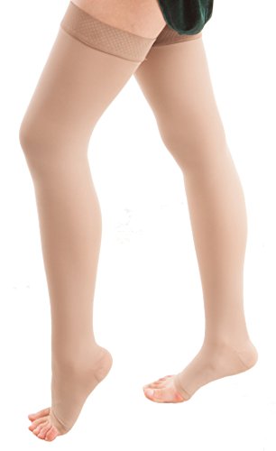 GABRIALLA Graduated Open Toe Microfiber Compression Thigh High Stockings (25-35 mmHg) H-306