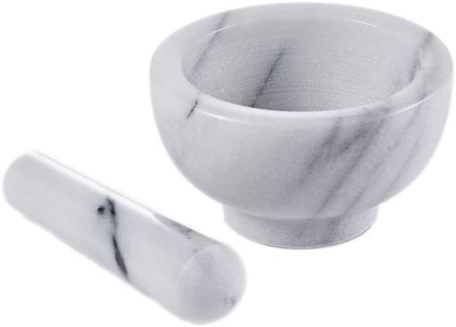 JEmarble Mortar and Pestle Set 4x4 inch, Natural Stone Surface Polished for Easy Cleaning, Heavy/Durable/Elegant (White)