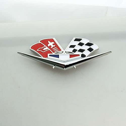 Image of 2Pc 1962 1963 Chevy Impala Belair Front Fender Emblem 3D Badge Flags Pair 327 409 Corvette Replacement for Corvette (Silver Black Red)