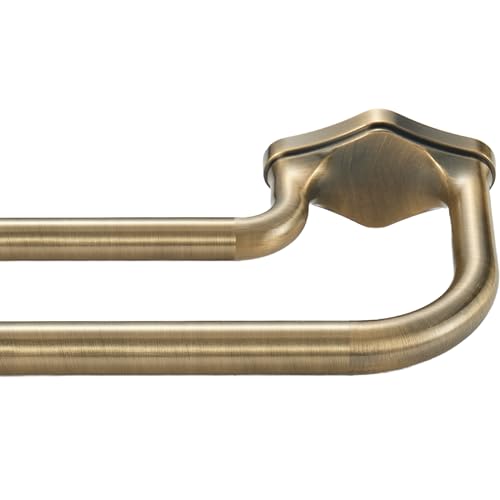 Image of Lwiiom Anqiue Bronze Double Curtain Rods For Windows 28-48 Inch,Heavy Duty Double Curtain Rod with Aluminum Finial and Bracket,Adjustable Curved Double Window Rods For Blackout Or Room Darkening Panel