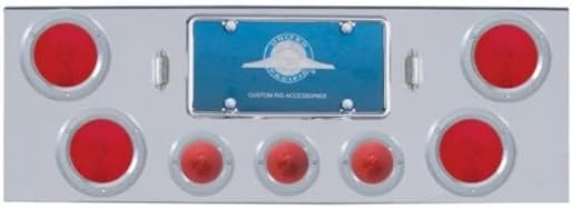 UNITED PACIFIC 31597 Tail Light Panel, Chrome, Rear Center, with 4X 4 Lights & 3X 2.5 Lights & Stainless Steel Bezels, Red LED & Lens