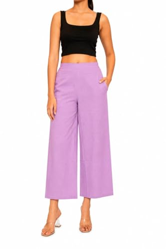 Image of Women Airy Linen Wide Leg Pants | High Waist Casual Summer Trousers | Lightweight Breathable Palazzo Pants BPWLCB01 PRT
