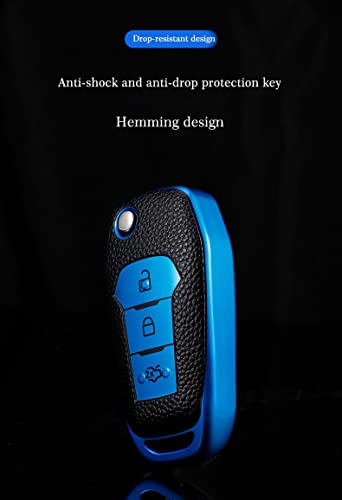 Image of JVCV Premium Soft TPU Leather Pattern Key Cover Compatible with Ford Endeavour Figo Aspire Freestyle 3 Button Folding Key (Blue).