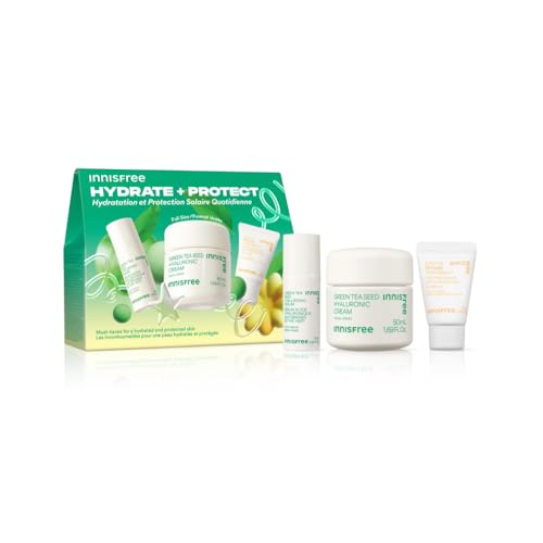 INNISFREE Hydrate & Protect Skincare Set, 13% savings, Korean Moisturiser and SPF Duo for Daily Hydration & UV Defence Protection, with Green Tea™ and Hyaluronic Acids, K-Beauty Gift Set