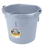 Little Giant® Flat Back Plastic Animal Feed Bucket with Metal Handle | Horse Feed & Water Bucket | 20 Quarts | Cool Gray