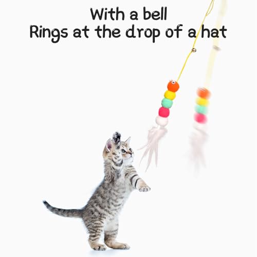 WOLMIK 2 Stück Hängendes Katzenspielzeug, Interaktives Katzen-Spielzeug Selbstbeschäftigung Hängende Türrahmen, Katze Spielzeug mit Glocke und Federn Teaser für Kätzchen Verfolgungsjagd