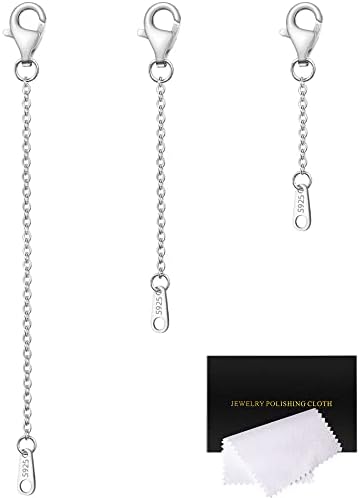 VANBARIS Sterling Silver Necklace Extenders for Women Silver Chain Extension Bracelet Extender Sterling Silver Chain Extenders for Necklaces 3 Piece Set（1, 2, 3 inch）