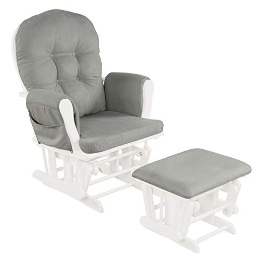 Costzon Nursery Glider with Ottoman, Upholstered Comfort Glider Rocker with Padded Cushion, Storage Pocket, Solid Wood Base, Rocking Chair Nursery for Breastfeeding, Napping (Light Gray)