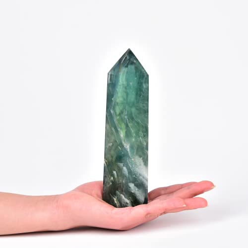 JIC Gem Natural Large Green Fluorite Crystals Obelisk Tower Wand Healing Crys...