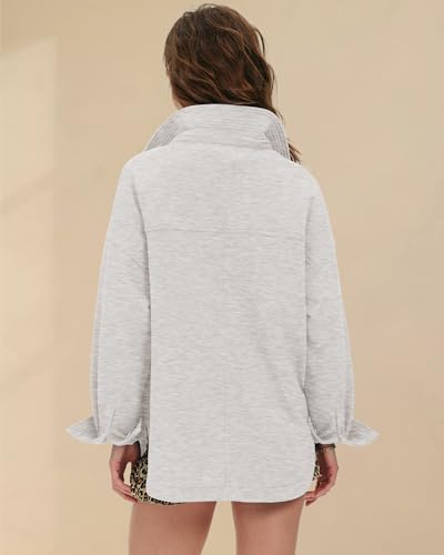 Locachy Women's Casual Oversized Polo Neck Sweatshirt Lapel Long Sleeve Button Pullover Tops Fashion Outfits Clothes Light Grey L — view 3