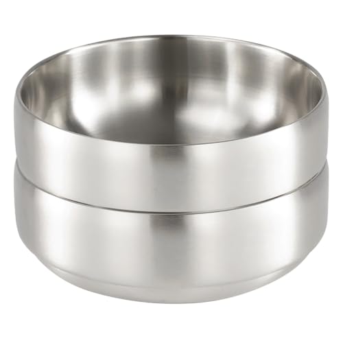 SANQIAHOME 47oz/8.3 Saladier en acier inoxydable de qualité 2pcs/set - Double paroi anti-brûlure, lavable au lave-vaisselle, grand bol de service pour la famille Argent bol à soupe de grande capacité