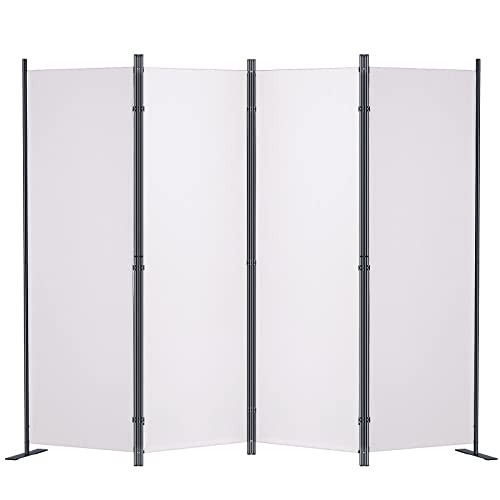 VEVOR Biombo Separador Plegable de 4 Paneles con Marco de Acero al Carbono y Tejido de Poliéster Separador de Ambientes de Privacidad 224x30x171 cm para Oficina, Dormitorio, Comedor, Estudio, Blanco