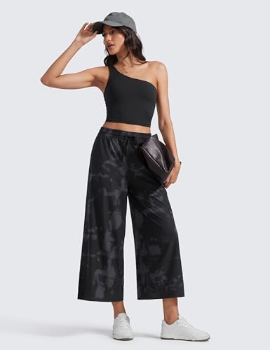 Image of CRZ YOGA Lightweight Wide Leg Crop Pants 25 inch | Casual, Travel, Comfy, Soft, Split, Loose Fit, Pockets, for Women