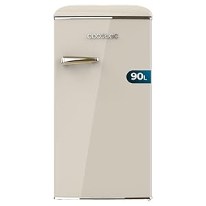 Cecotec 90 l Bolero CoolMarket TT Origin 90 beige mini-koelkast met ijsbox, verchroomde handgreep, flesopener, vintage stijl, beige