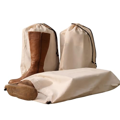 SOUS HOUSE 3 Pack Shoe Bags for Travel Drawstring Portable Shoe Bags for Storage Travel Essential Cotton Footwear Laundry Bag For Men & Women Dustproof Reusable Organizer Bags for Sneakers: 23x19