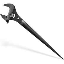 LAIKOU 3239 Extra Wide Adjustable Wrench 16 Inch Construction Spud Wrench for Up to 1-5/8 Inch Nuts and Bolts with Tether Hole, Heavy Duty Multi Tool for Mechanics and DIY Black Oxide