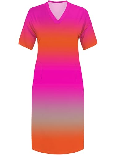 Image of SUZONANA Women Casual T-Shirt Dress V Neck Short Sleeve Solid Color Oversize Dress with Front Two Pockets