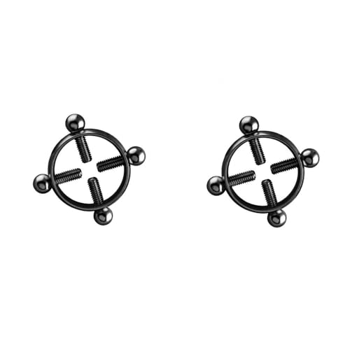Hilufiet 2Pcs No Piercing Nipple Jewelry Stainless Steel Bells Dangle Fake Nipple Rings-Blcak1
