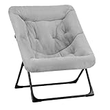 Mordchil HF Comfy Saucer Chair for Adults, Soft Faux Fur Bedroom Chair, Accent Dorm Chairs, Flexible Living Room Reading Chairs, Oversized Folding Lounge Seat for Teens, X-Large, Grey