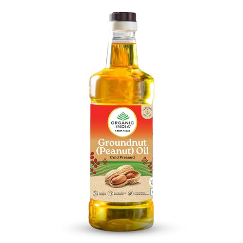Image of Organic India Groundnut (Peanut) Oil, 1000ml | Cold Pressed Unrefined Organic Oil with Natural Flavour | Certified Organic and Lab Tested on 250+ Parameters | Perfect for Daily Cooking | Natural Aroma and Taste