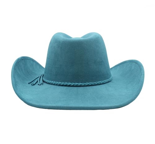 Image of Western Cowboy Hat for Women Men Classic Fedora Hats Wide Brim Suede Cowboy Hat for Women with Buckle Belt