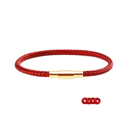 POYAMUSE Braided Steel Wire Bracelet for Women Men Adjustable Fashion Jewelry Gift Classic Black Rope with Gold Clasp 3mm Minimalist Wristband - Red 19cm