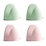 Vyloky Silikon-Ofenhandschuhe 2er-Set (grün und orange) Hitzebeständig zum Kochen und Backen Finger vor heißen Platten und Schüsseln schützen (Hellgrün + Rosa)