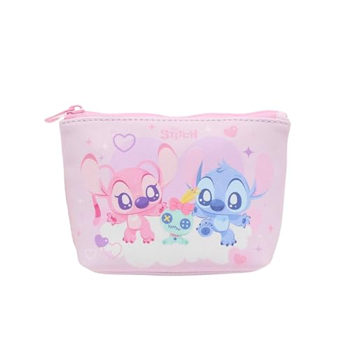 Impressions Vanity Stitch and Angel Cosmetic Pouch Bag for Travel, Faux Saffiano Leather, Stitch Printed Artwork Makeup Bag for Women, Lined Interior, Slip Pockets, Makeup Pouch with Pink Hardware