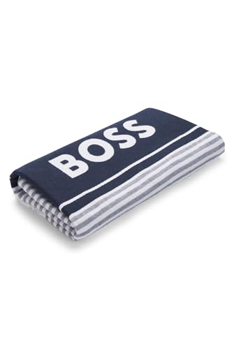 BOSS Herren Riviera Towel Badetuch aus Baumwolle mit Logo und Streifen Dunkelblau Stck