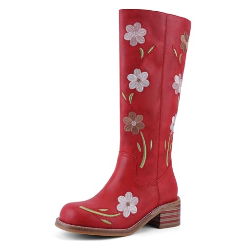 VBDB Mid Calf Boots for Women Square Toe Chunky Block