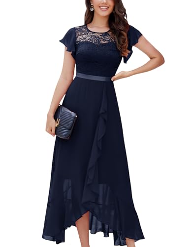 Berylove Langes Abendkleid Damen Vokuhila Kleid Kurzarm Langes Kleid Damen...