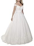 TANPAUL Off Shoulder Spitzen Brautkleider Abendkleider A-Linie Lang Schulterfrei Herzausschnitt Hochzeitskleider Ballkleider Prinzessin Rückenfrei Brautkleid Lang Spitze Weiß 50
