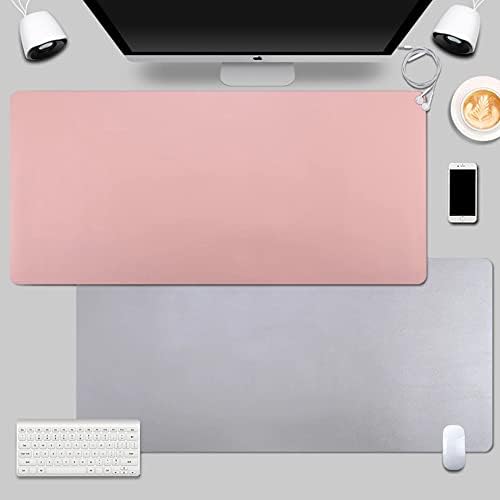 La Llareta Office Desk Pad, Desk Pad Protector, Waterproof Desk Writing Pad, Dual Sided, PU Leather for Notebook Computer Desk Mat, Office, Home use (Pink+Silver)